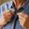 Close-up of hands fastening a magnetic closure shirt