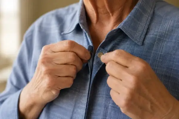 Magnetic closure shirt close-up 1 optimized Close-up of hands fastening a magnetic closure shirt
